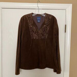 vintage faconnable suede long sleeve tunic top